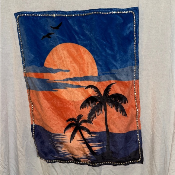 Casey Key White T-Shirt with Sunset Graphic Bordered by Rhinestones - Picture 2 of 3